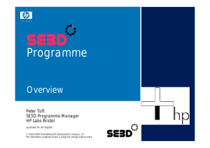 Programme Overview Peter Toft SE3D Programme Manager