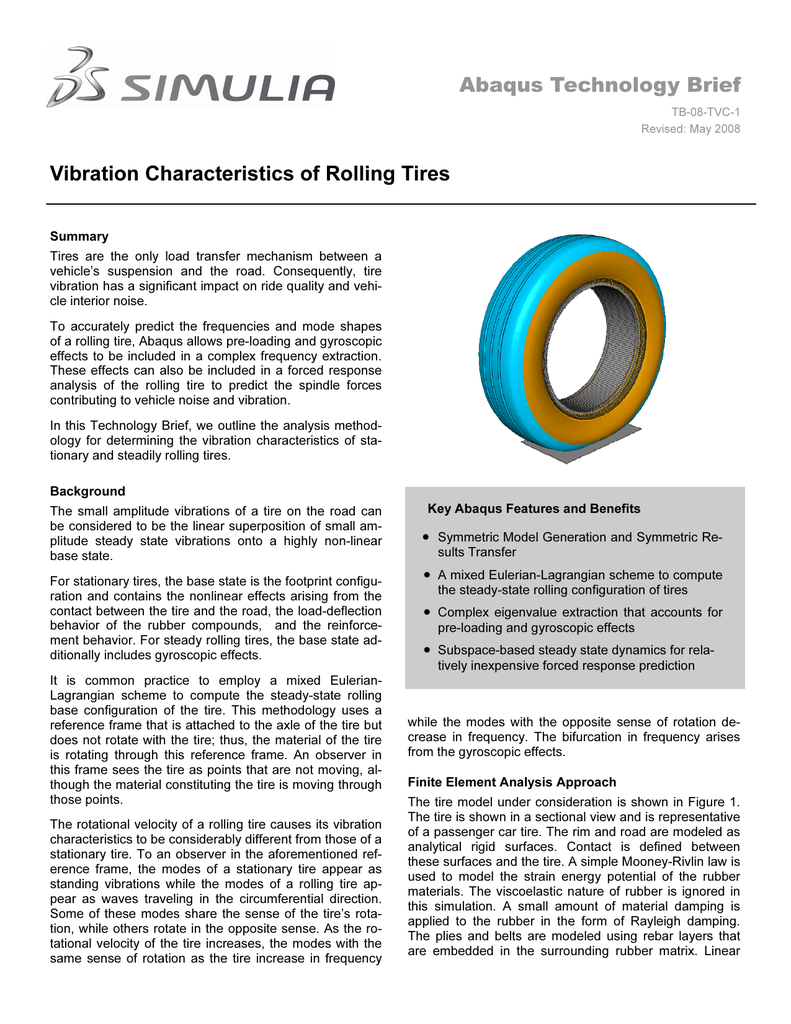 Abaqus Technology Brief Vibration Characteristics of Rolling Tires