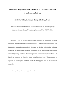 Thickness dependent critical strain in Cu films adherent to polymer substrate