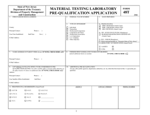 MATERIAL TESTING LABORATORY 48T PRE-QUALIFICATION APPLICATION State of New Jersey