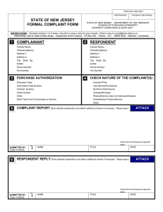 STATE OF NEW JERSEY FORMAL COMPLAINT FORM