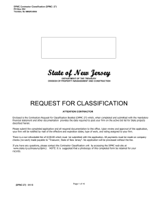 DPMC Contractor Classification (DPMC- 27) PO Box 034 Trenton, NJ 08625-0034