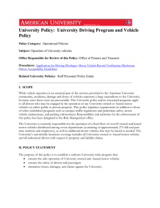 University Policy:  University Driving Program and Vehicle Policy