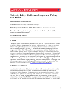 University Policy:  Children on Campus and Working with Minors