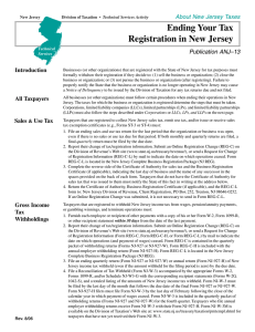 Ending Your Tax Registration in New Jersey Publication ANJ–13 Introduction