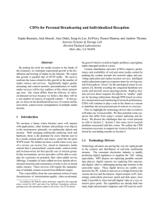 CDNs for Personal Broadcasting and Individualized Reception Hewlett-Packard Laboratories