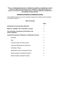 This is an outline/template text for a Handbook for students... which are neither pure franchises or pure validations.  Departments...