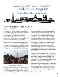 Leadership Program  Visions Newsletter Welcoming the Class of 2018