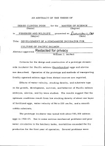 for the presented on Title: DEVELOPMENT OF A STREAMSIDE INCUBATOR FOR