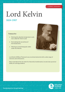 Lord Kelvin 1824-1907 Famous for: