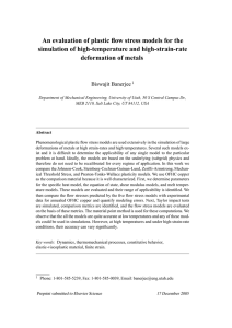 An evaluation of plastic flow stress models for the