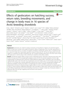 Effects of geolocators on hatching success, return rates, breeding movements, and
