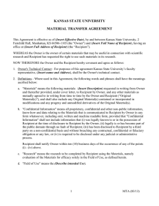 KANSAS STATE UNIVERSITY MATERIAL TRANSFER AGREEMENT