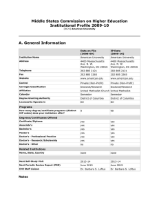 Middle States Commission on Higher Education Institutional Profile 2009-10  A. General Information