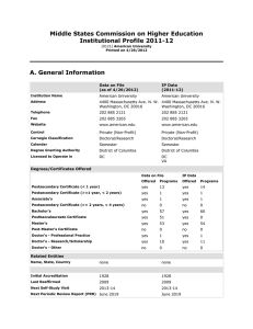 Middle States Commission on Higher Education Institutional Profile 2011-12  A. General Information