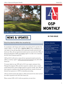 OSP  MONTHLY NEWS &amp; UPDATES