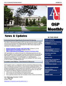 OSP  Monthly News &amp; Updates