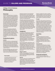 Philosophy MAJORS AND PROGRAMS GUIDE TO College of Arts &amp; Sciences