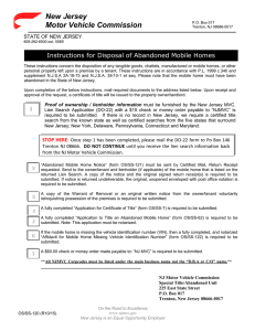 New Jersey Motor Vehicle Commission Instructions for Disposal of Abandoned Mobile Homes
