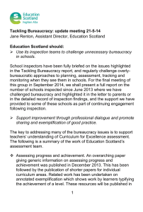 Jane Renton, Assistant Director, Education Scotland Tackling Bureaucracy: update meeting 21-5-14