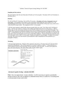 Syllabus- Advanced Aquatic Ecology Biology 818  Fall 2005