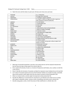 Biology 612 Freshwater Ecology Exam 1 2010    ... 1)  Match the terms with the letters (1 point...
