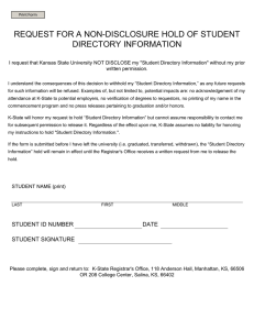 REQUEST FOR A NON-DISCLOSURE HOLD OF STUDENT DIRECTORY INFORMATION