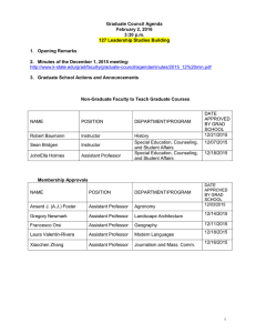 Graduate Council Agenda February 2, 2016 3:30 p.m. 127 Leadership Studies Building