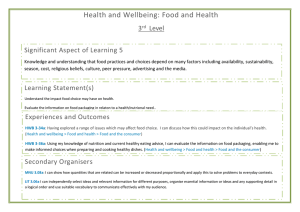 Health and Wellbeing: Food and Health Significant Aspect of Learning 5 3 Level