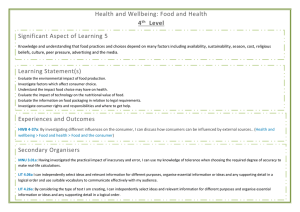 Health and Wellbeing: Food and Health  Significant Aspect of Learning 5 4