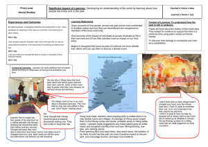 First Level: Significant Aspect of Learning: Social Studies Experiences and Outcomes