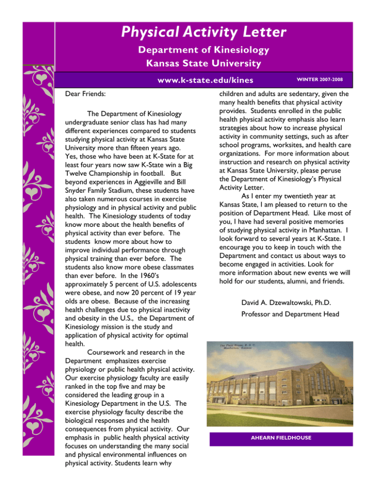 Physical Activity Letter Department Of Kinesiology Kansas State