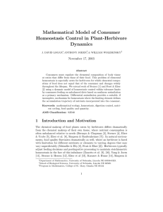 Mathematical Model of Consumer Homeostasis Control in Plant-Herbivore Dynamics ,