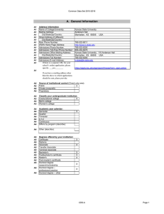 Common Data Set 2015-2016 Name of College/University: Mailing Address: City/State/Zip/Country: