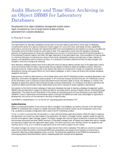 Audit History and Time-Slice Archiving in an Object DBMS for Laboratory Databases