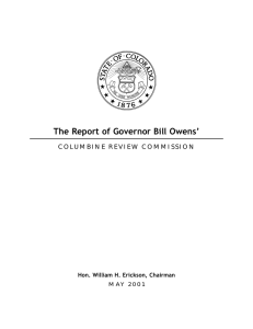 The Report of Governor Bill Owens’ Hon. William H. Erickson, Chairman