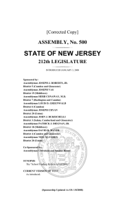 STATE OF NEW JERSEY ASSEMBLY, No. 500 212th LEGISLATURE [Corrected Copy]
