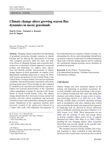 Climate change alters growing season flux dynamics in mesic grasslands ORIGINAL PAPER