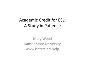 Academic Credit for ESL: A Study in Patience Mary Wood Kansas State University