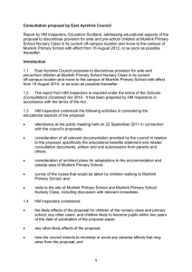 Report by HM Inspectors, Education Scotland, addressing educational aspects of... proposal to discontinue provision for ante and pre-school children at... Consultation proposal by East Ayrshire Council