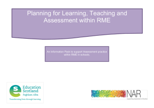 Planning for Learning, Teaching and Assessment within RME within RME in schools.
