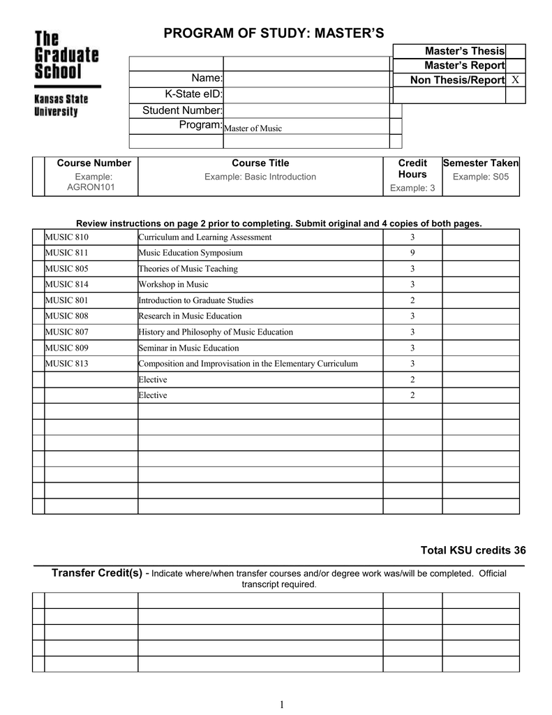 PROGRAM OF STUDY MASTER’S Course Number Course Title