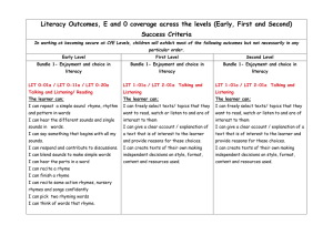 Literacy Outcomes, E and 0 coverage across the levels (Early, First... Success Criteria