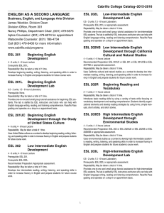 ENGLISH AS A SECOND LANGUAGE ESL 202L Low-Intermediate English Development Lab