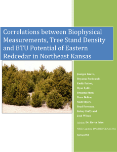 Correlations between Biophysical Measurements, Tree Stand Density and BTU Potential of Eastern