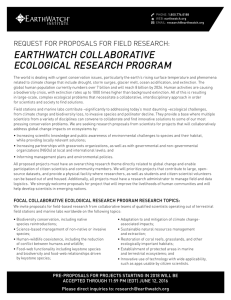 EARTHWATCH COLLABORATIVE ECOLOGICAL RESEARCH PROGRAM REQUEST FOR PROPOSALS FOR FIELD RESEARCH: