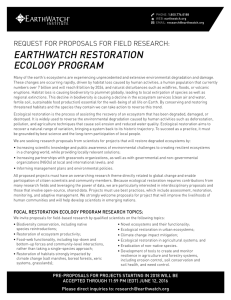 EARTHWATCH RESTORATION ECOLOGY PROGRAM REQUEST FOR PROPOSALS FOR FIELD RESEARCH: