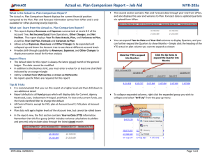Actual vs. Plan Comparison Report – Job Aid MYR-203a