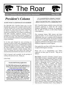 The Roar President’s Column CLASSIFIED EMPLOYEE RECOGNITION CEREMONY