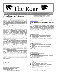 The Roar  President’s Column KSU Classified Senate Employee Newsletter
